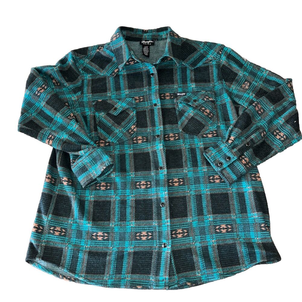 WRANGLER Retro Punch Boyfriend Flannel Aztec southwestern print Large